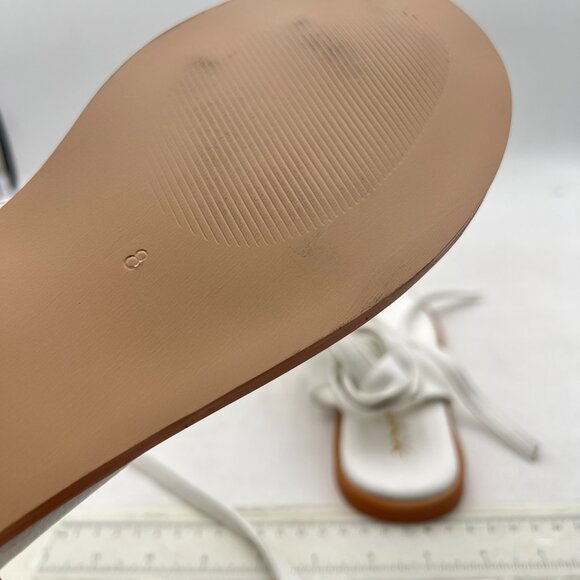 XYD White Open Toe Metal Gold Hardware Flip Flops Ankle Wrap Lace-up Flat Sandal - Picture 6 of 8